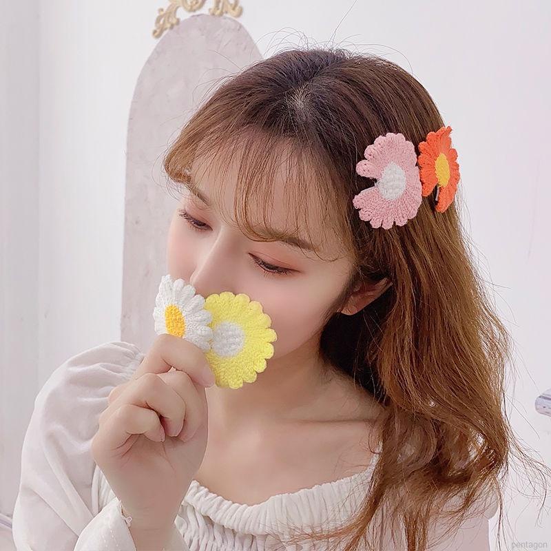 Kẹp Tóc Bb Đan Len Họa Tiết Hoa Cúc Dễ Thương Cho Bé Gái