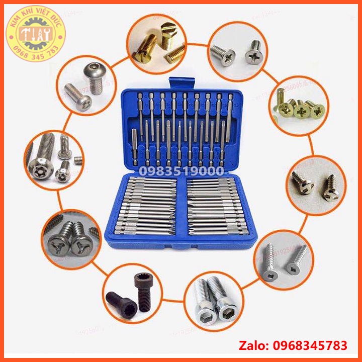 Bộ mũi vặn vít đa năng chuôi lục giác 6.35mm 50 chi tiết - Đầu hoa thị,lục giác,hoa thị lỗ,2 cạnh,4 cạnh