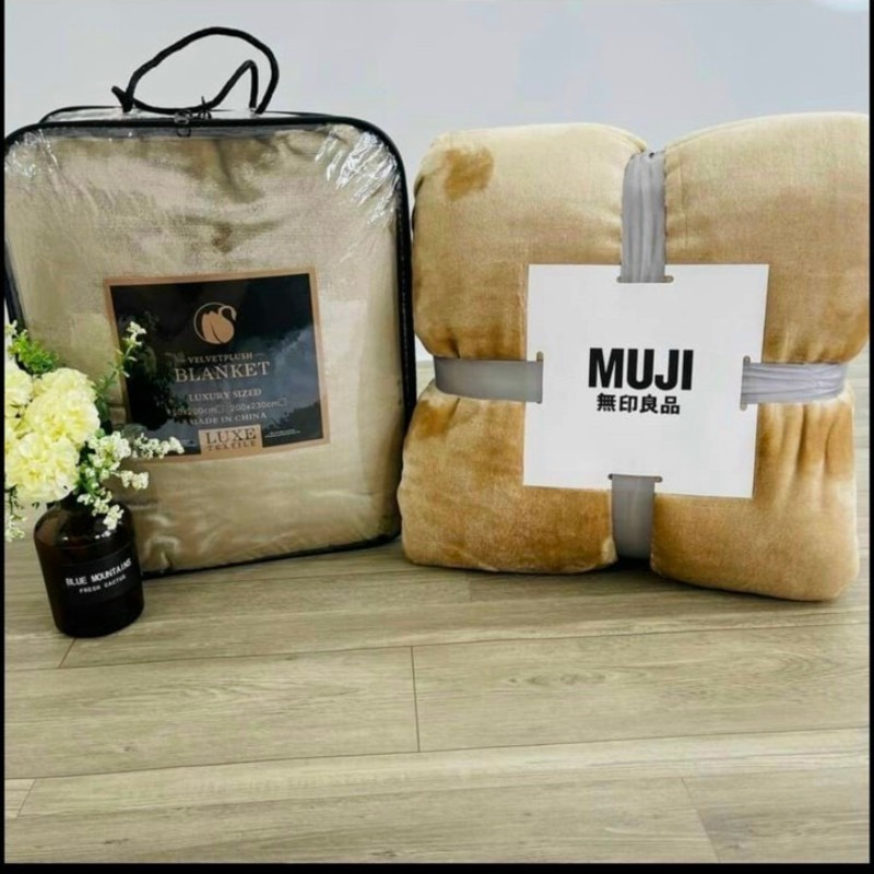 Chăn Lông Tuyết MUJI  Xuất Nhật Siêu Mềm Mịn Chăn Lông BLANKET Cao Cấp 2 lớp  2m x 2m 3