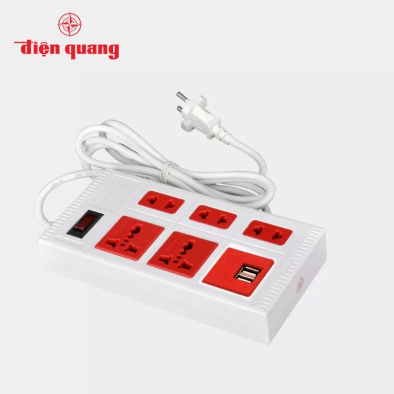 Ổ Cắm Điện Quang 5ECO, 2M, 5M, có cổng USB sạc điện thoại, được thiết kế chống cháy an toan, bảo hành 12 tháng