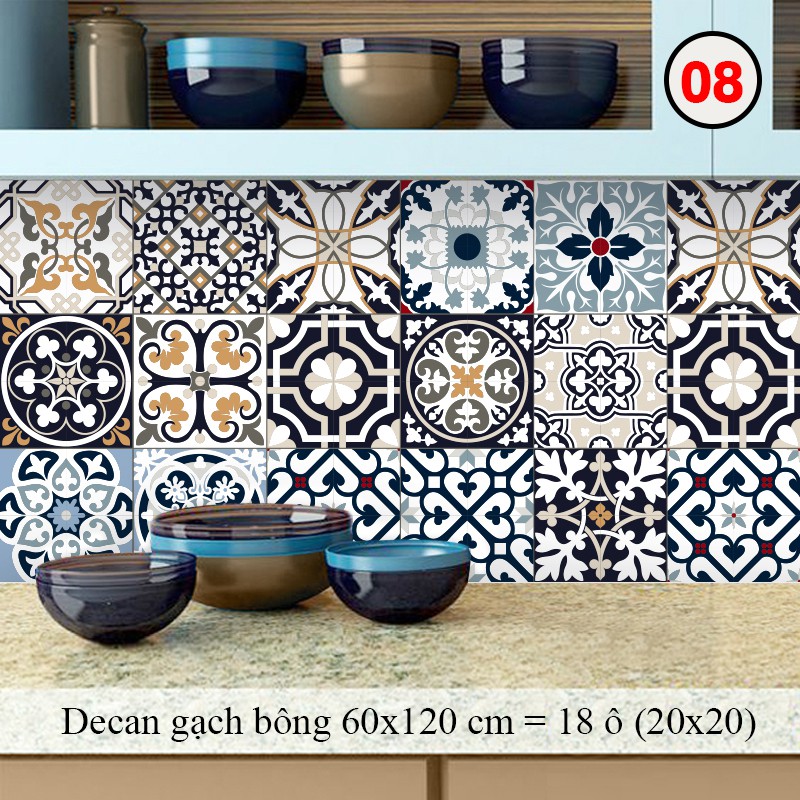 Decal Dán Tường Trang Trí Bếp Họa Tiết Mix Màu Trầm (08) | Giấy Dán Bếp Chống Bay Màu, Bắn Dầu Mỡ, Chịu Nhiệt