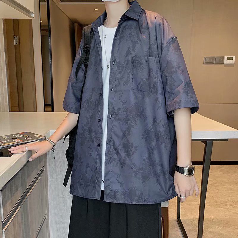 Áo sơ mi nam tay ngắn phong cách đường phố màu sặc độc đáo