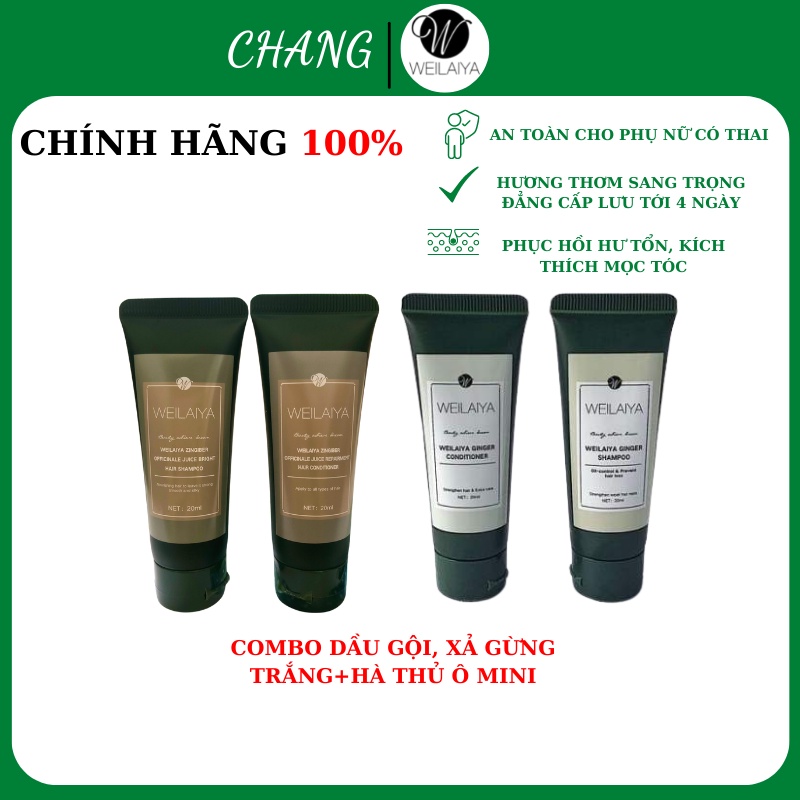 Cặp dầu gội đầu, dầu xả MINI cho tóc khô và tóc dầu tinh chất hà thủ ô và gừng trắng Weilaiya