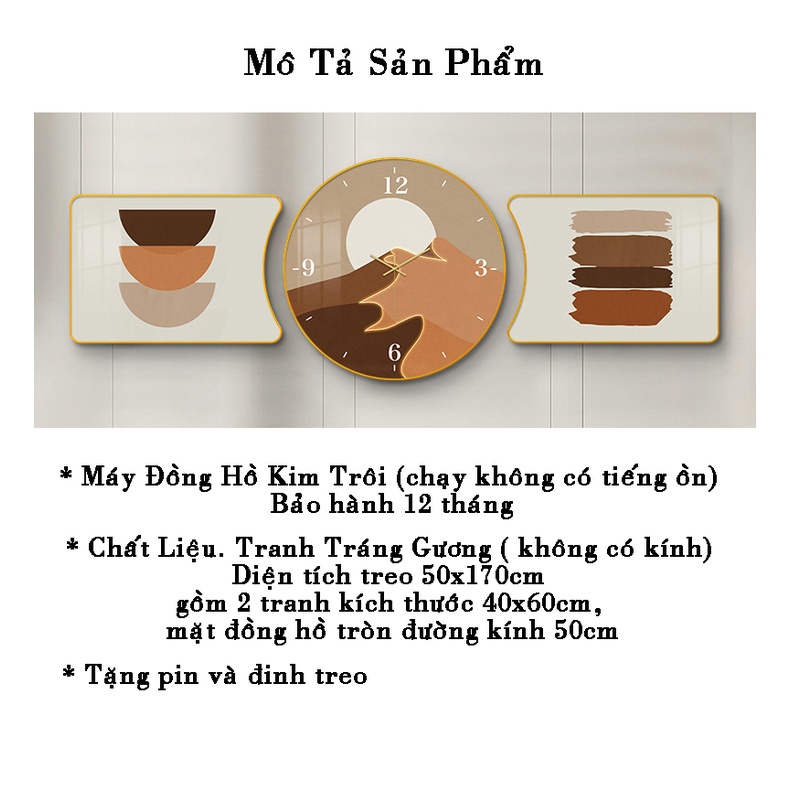 Tranh Tráng Gương BỘ 3 Kết Hợp Đồng Hồ Treo Tường Sang Trọng Hiện Đại Tối Giản Trang Trí Nhà Ở Nhà Hàng BỘ 3 Tranh