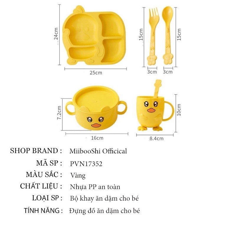Khay ăn dặm lúa mạch chống đổ cho bé kiêu nhật 6 món hình vịt vàng MiibooShi PVN17352