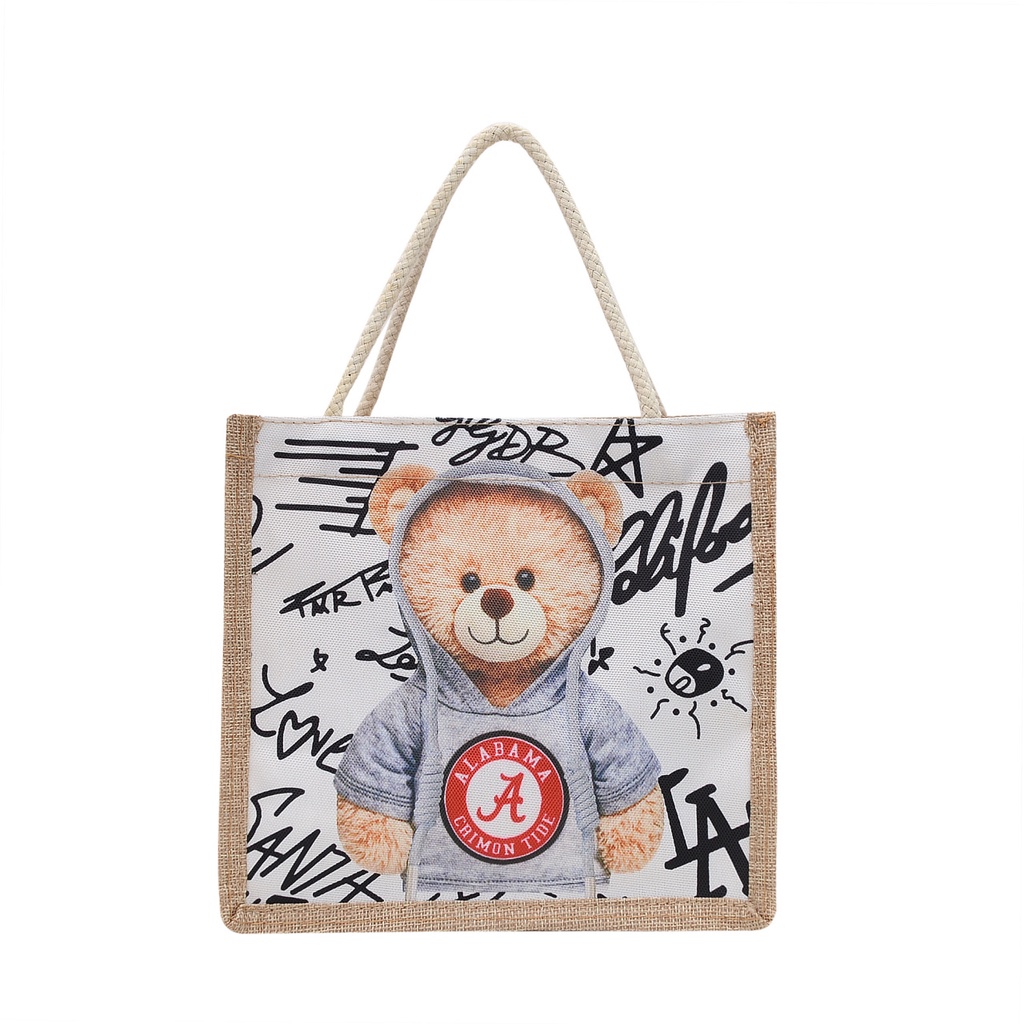Túi Xách Tay Bằng Vải Canvas Thiết Kế Hình Gấu Dễ Thương Thời Trang Mùa Thu 2021 Dành Cho Học Sinh