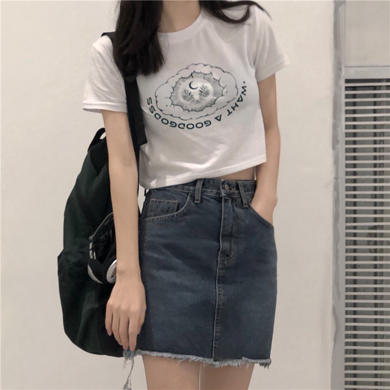 Áo Thun Tay Ngắn Cổ Tròn In Họa Tiết Phong Cách Hàn Quốc Dễ Phối Đồ Thời Trang Cho Nữ