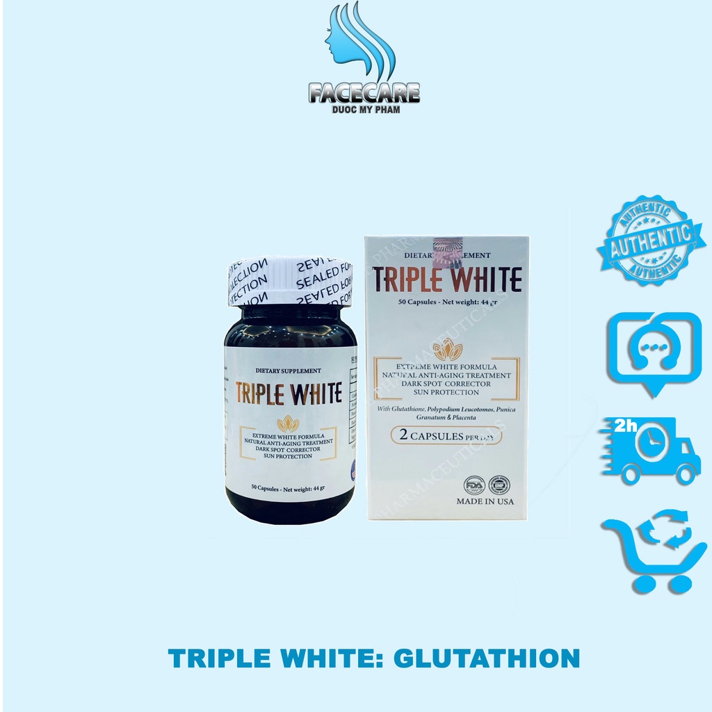 VIÊN UỐNG TRIPLE WHITE TRẮNG DA, MỜ NÁM, GIẢM THÂM CHỐNG NẮNG CỦA MỸ (HỘP 50 VIÊN) AUTHENTIC