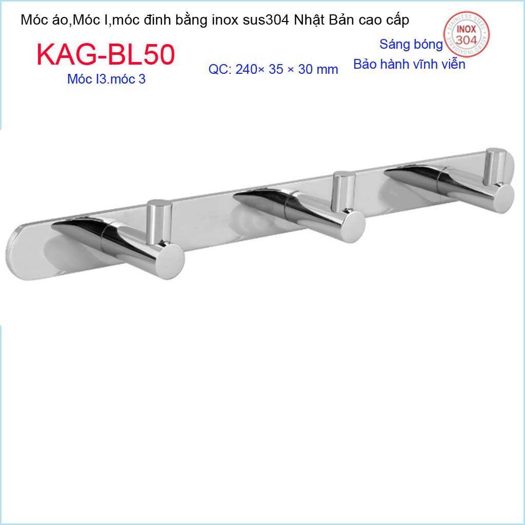 Móc treo đồ phòng tắm, Phụ kiện phòng tắm cao cấp Kace, Móc I3 treo đồ inox 304 Nhật Bản KAG-BL50