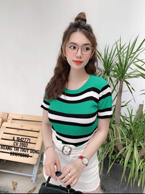 Áo len mongtoghi kẻ body ( ảnh thật )