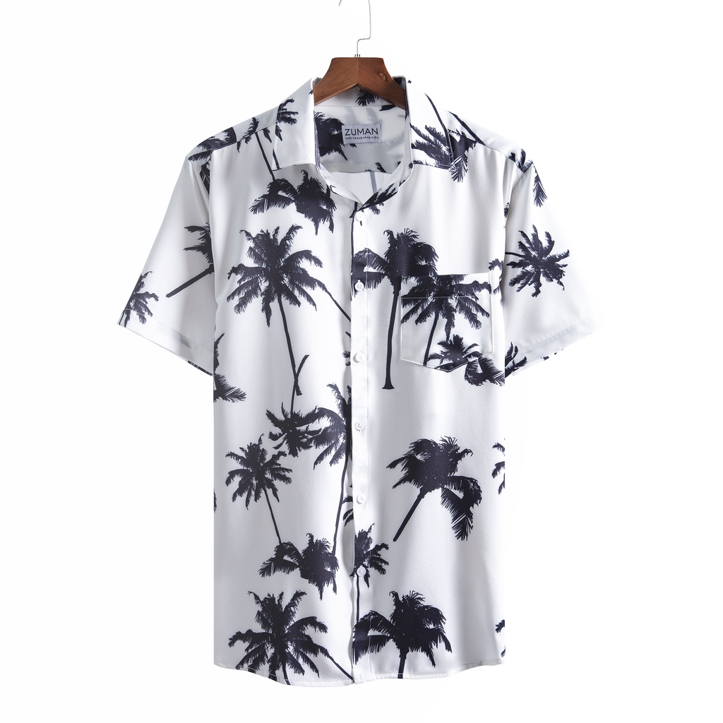Áo sơ mi nam họa tiết tay ngắn Coconut Shirt ZUMAN ASM125, form suông, Chất lụa cao cấp, thoáng mát, không nhăn