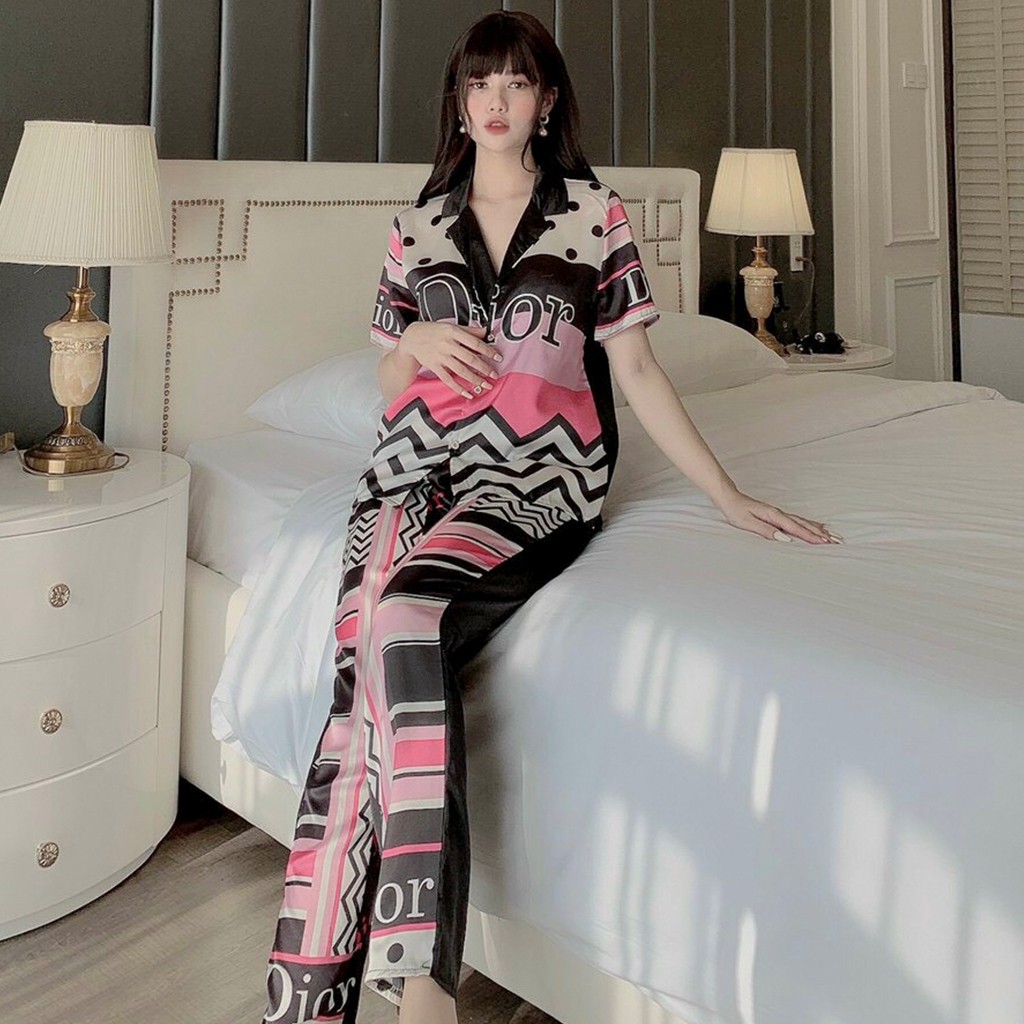 Đồ bộ Pijama lụa satin cao cấp mềm mịn, thoáng mát, tay ngắn kiểu dáng tiểu thư cực kì đáng yêu | BigBuy360 - bigbuy360.vn