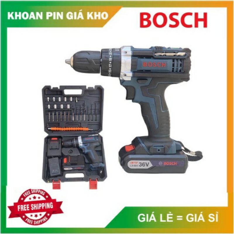 Máy khoan bosch pin 36v, kèm phụ kiện , khoan bê tông , sắt ,bắt vít, có búa đảo chiều