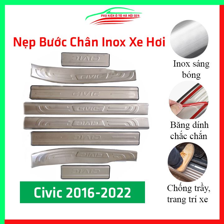 [INOX CIVIC 2016-2019] Bộ Nẹp Bước Chân Trong Ngoài Bằng Inox Cho Ô Tô - HONDA CIVIC 2016-2019