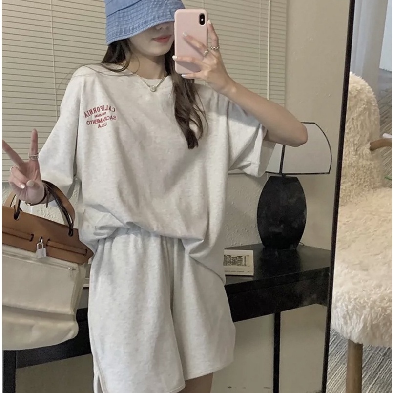 Set Áo Cộc Tay Kèm Short Thêu Chữ Bacra Stormi.st 🏵️ Bộ đồ thun form rộng tay lỡ, kiểu dáng teen hàn quốc năng động 🏵️