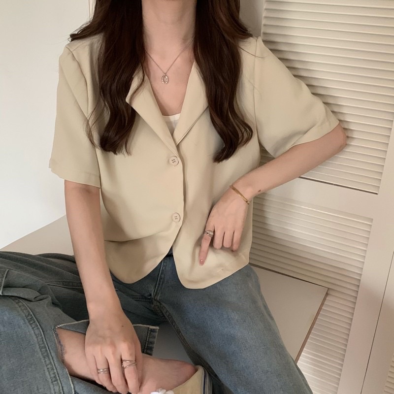 Áo khoác blazer nữ basic không túi màu pastel crotop vest công sở sinh viên hàn quốc áo vét cổ tim