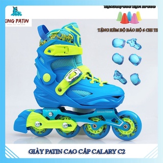 Giày Trượt Patin Cao Cấp Calary C2 xanh + Tặng kèm bảo hộ,mũ và cốc tập