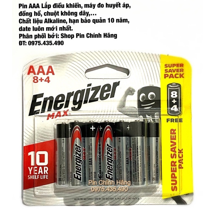 Pin AAA Energizer E92 Max Vỉ 12 Viên - Made in Singapore