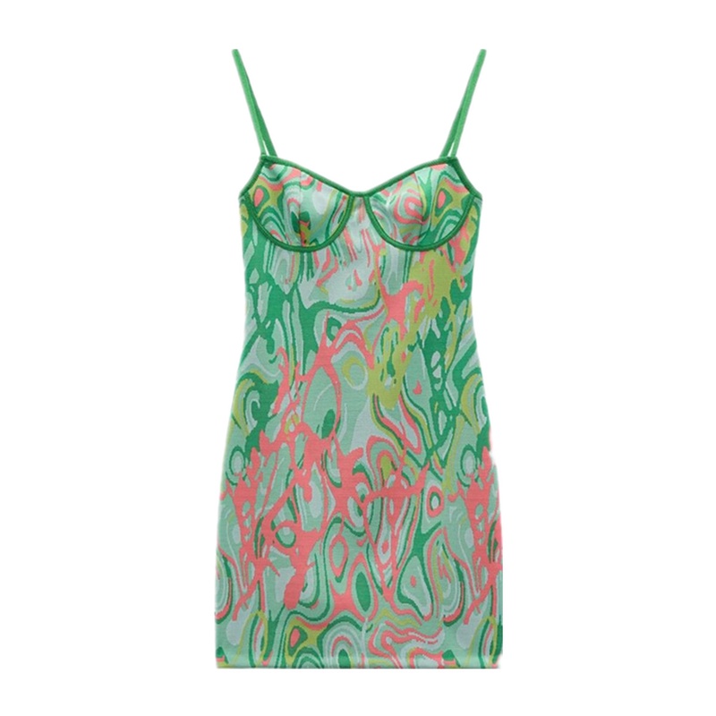 Đầm z.ara ôm body hai dây hoạ tiết xanh sexy , gợi cảm