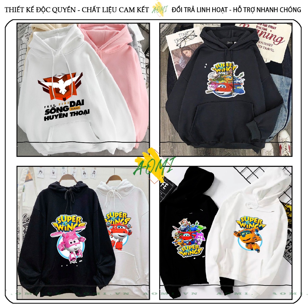 Áo khoác Nỉ Bông HOODIE đội bay supper wing tay dài da cá mũ trùm đầu unisex full size AOMIVN