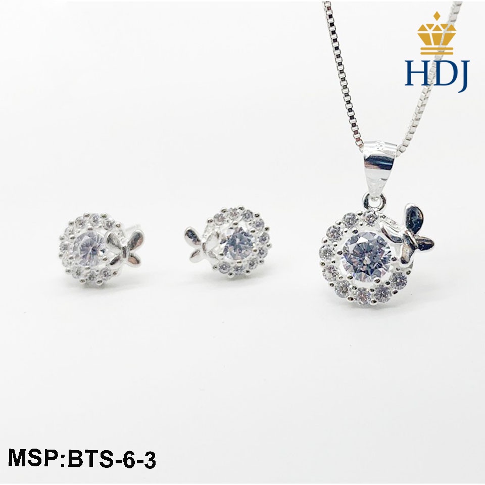Combo dây chuyền và bông tai bạc Ý 925 Hình Cánh bướm mùa xuân sang trọng trang sức cao cấp HDJ mã BTS-6-3 Hàng VIP