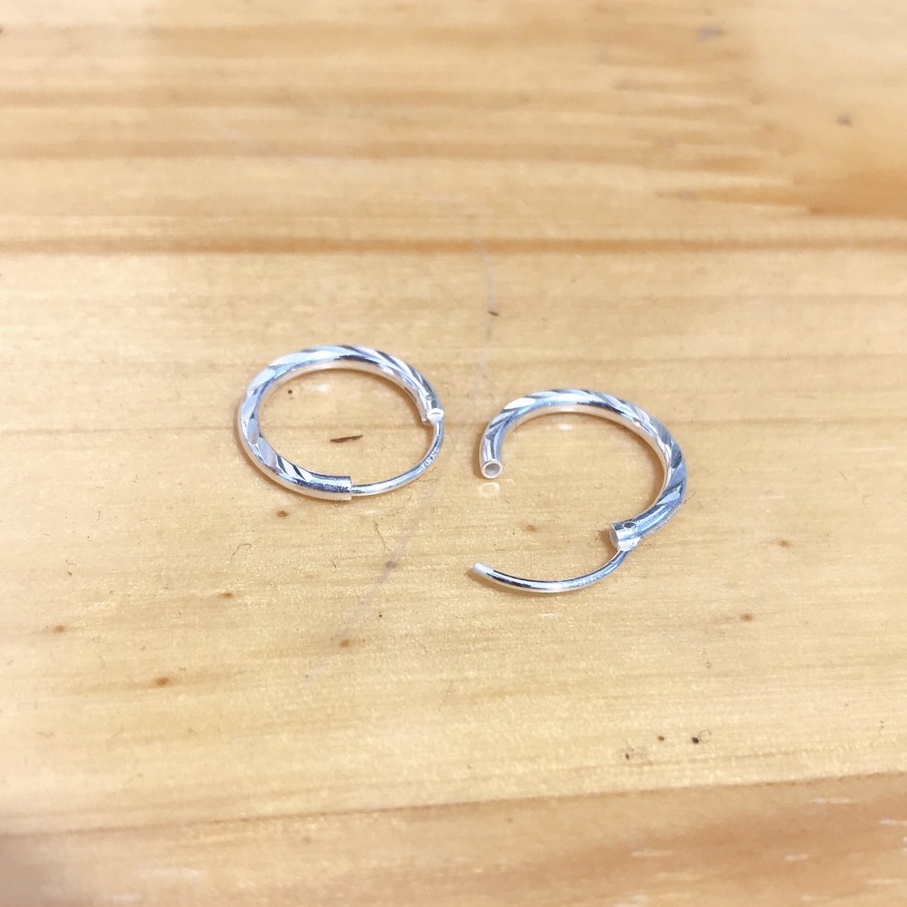 Bông tai bạc tròn phay sáng đường kính 12mm chốt cài chắc chắn TleeJewelry B0373