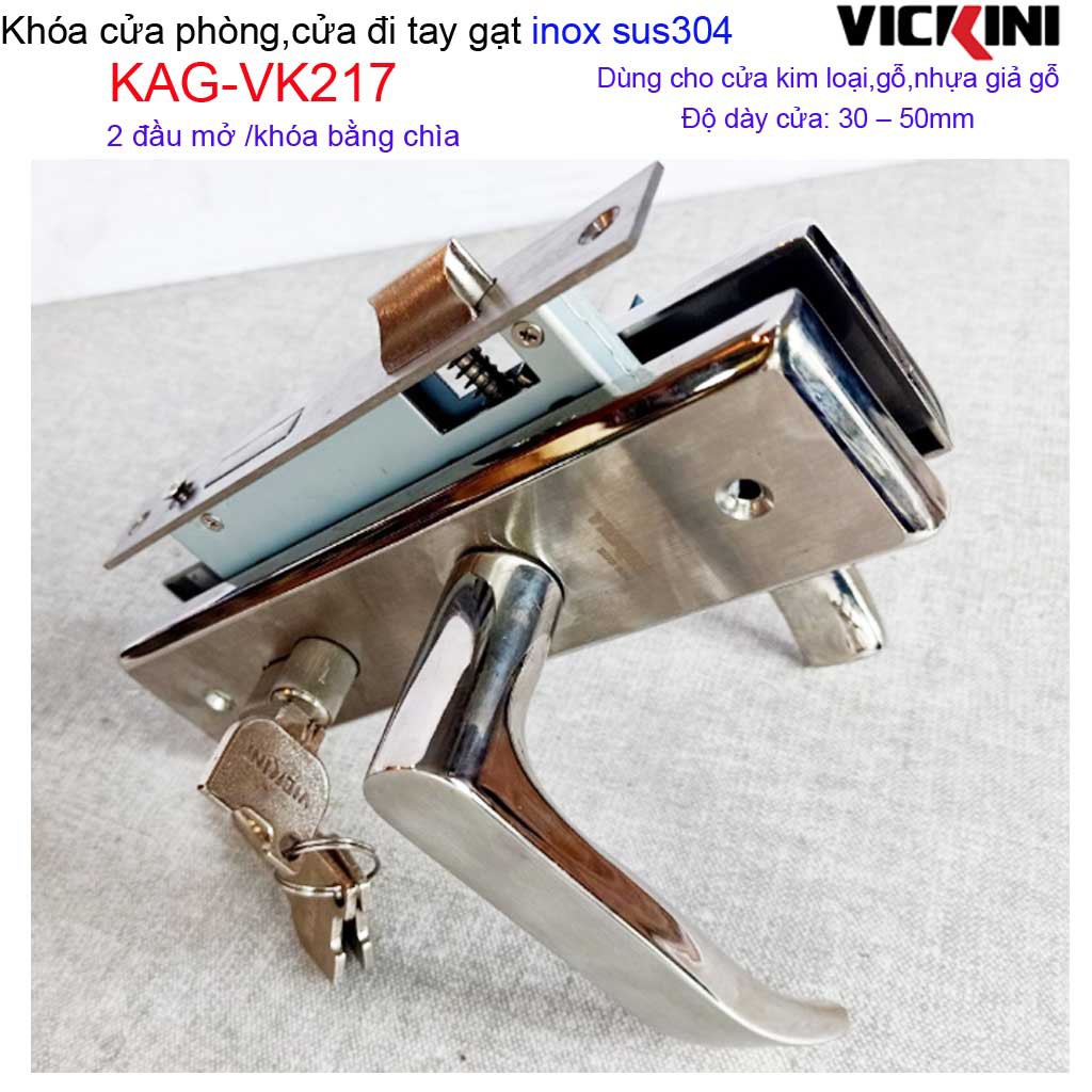 Khóa tay gạt Vickini, khóa tay gạt 2 đầu chìa, khóa cửa phòng tay gạt trọn bộ KAG-VK217