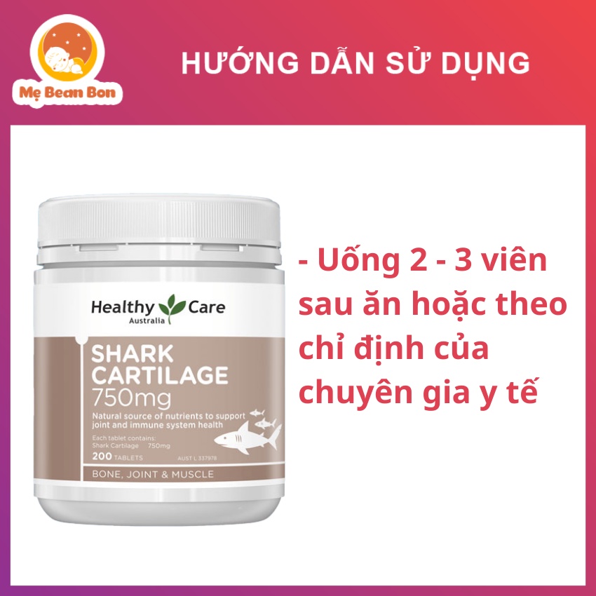 Sụn vi cá mập Healthy Care Shark Cartilage 750mg 200 viên của úc hỗ trợ xương khớp cho người trên 18 tuổi trở lên