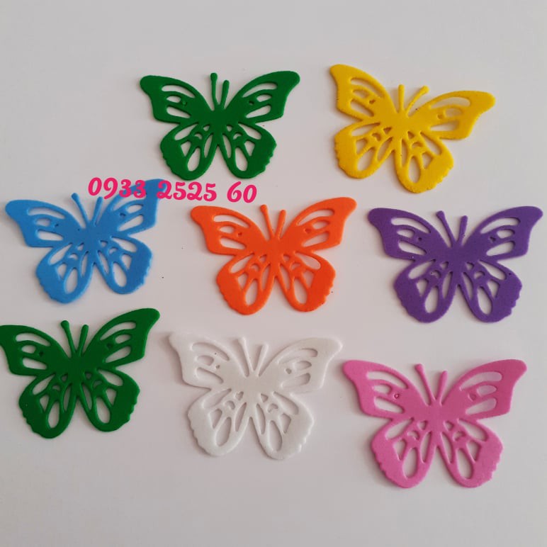 Set 8 bươm bướm bằng xốp, 4 size, 4 mẫu_Hình trang trí thiệp, phong thư, bưu thiếp, bao thư, bao lì xì, mầm non