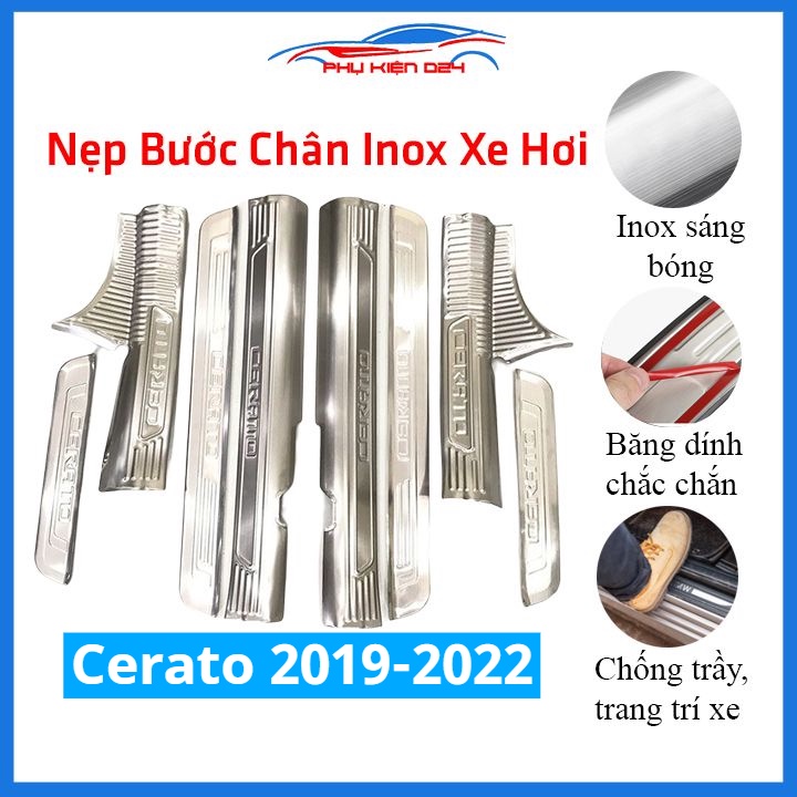 Bộ ốp bậc cửa trong ngoài nẹp bước chân Cerato 2019-2020-2021-2022 Inox chống trầy trang trí xe