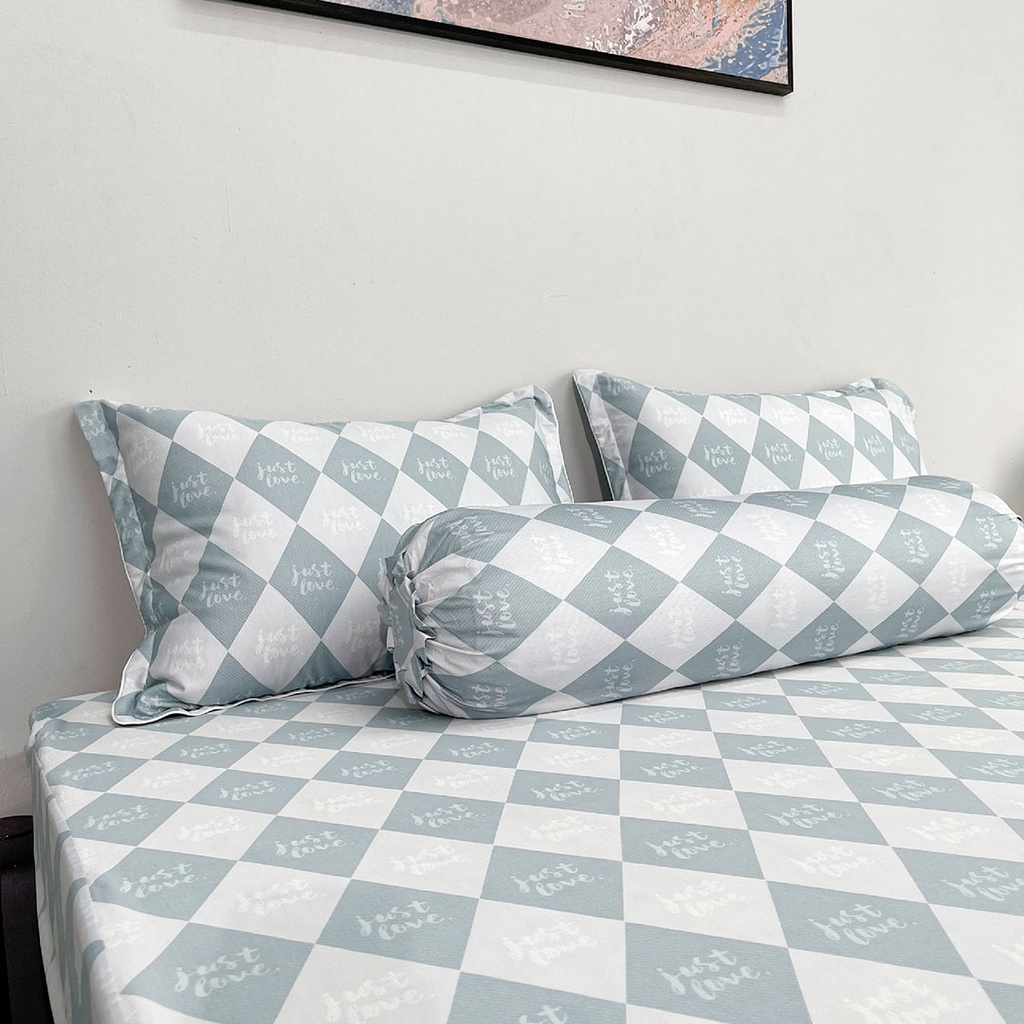 Bộ Ga Giường Tencel Thuần Việt Cao Cấp - Trắng Xám TVM14 (4 Món)