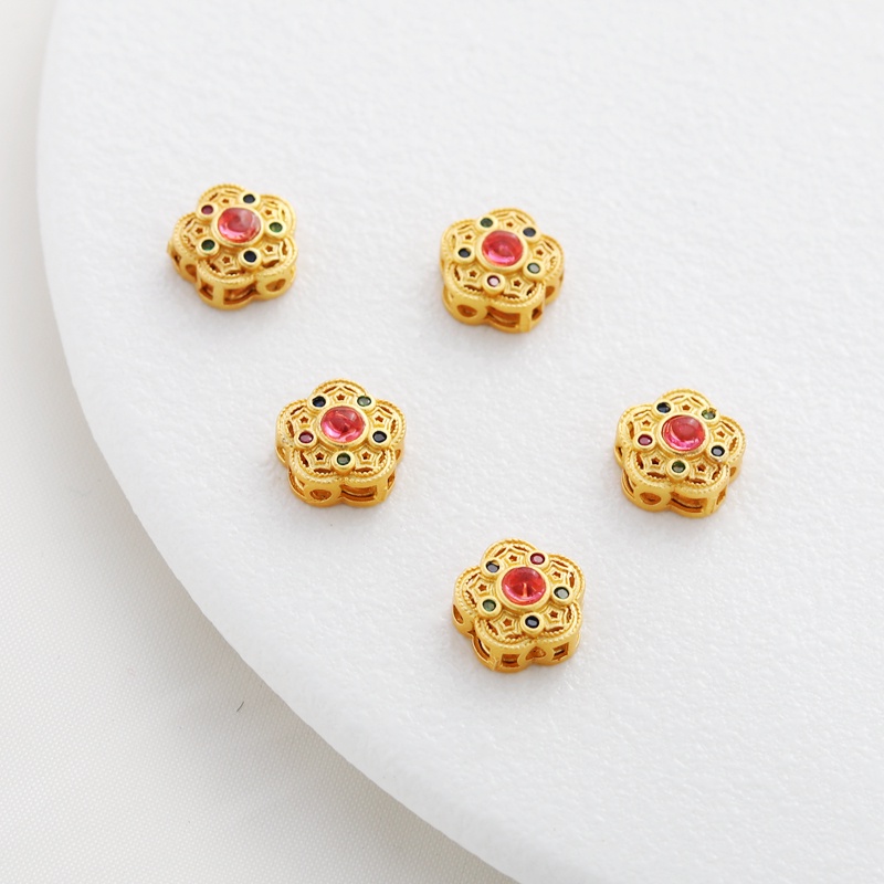 Hạt Đá Zircon Hình Bông Hoa Năm Cánh Rỗng Màu Vàng 18k 10mm Dùng Làm Vòng Tay/Dây Chuyền DIY