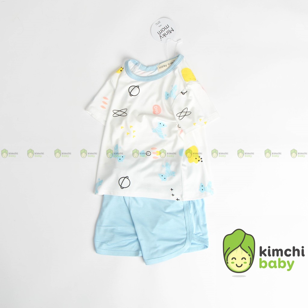 Đồ Bộ Bé Trai, Bé Gái Minky Mom Vải Thun Lạnh Phối Viền Họa Tiết Dễ Thương, Bộ Cộc Tay Cho Bé Mặc Nhà Thoáng Mát MKM2135