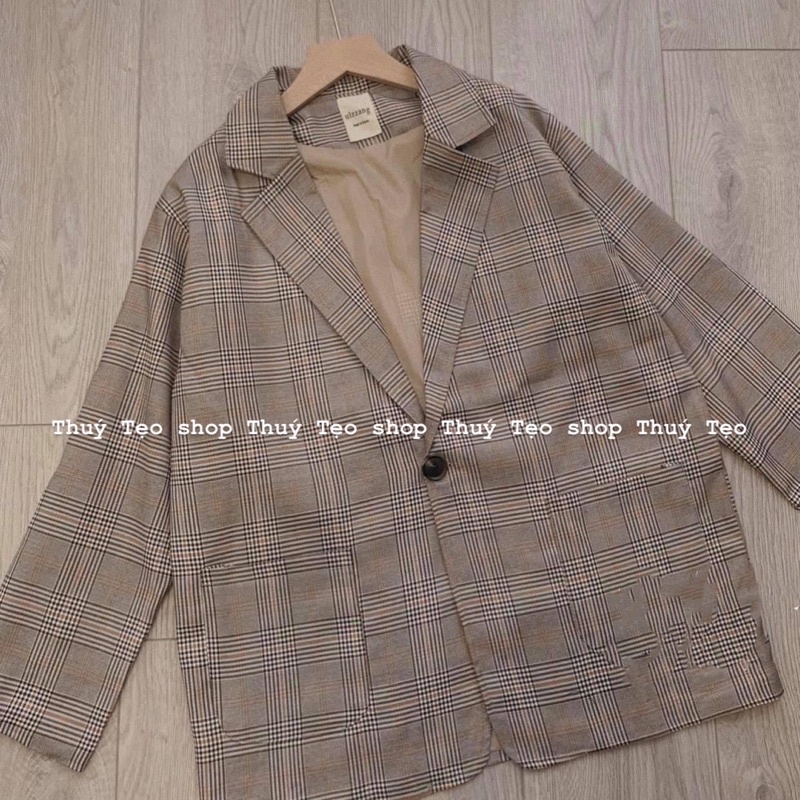 [Hàng sẵn] ÁO BLAZER MỘT CÚC KẺ NÂU CHẤT ĐẸP