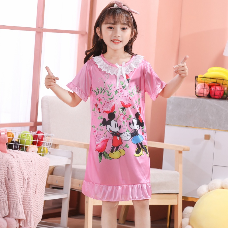 Đầm Ngủ Tay Ngắn In Hình Mickey Thời Trang Dành Cho Bé Gái