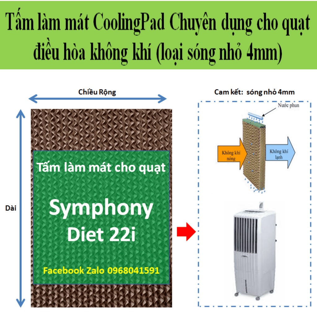Tấm làm mát Cooling pad chuyên dụng cho quạt điều hòa Symphony Diet 22i kích thước 55x25x4cm