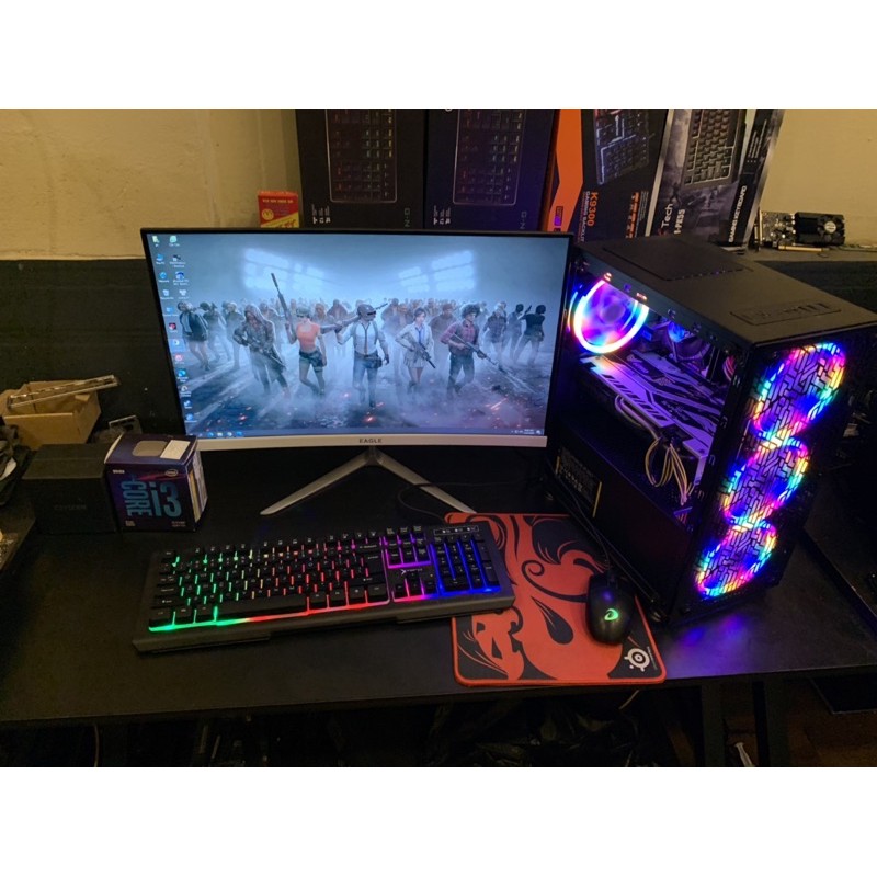 bộ máy i3 10100f new màn 24 cong new