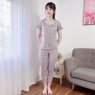 Bộ kẻ, bộ đồ mặc nhà, đồ nữ áo cộc quần dài chất  mềm mát, đủ size
