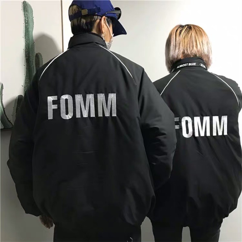 Áo khoác phao màu đen in chữ FOMM couple | Áo khoác đôi Unisex Ulzzang siêu chất ❤️