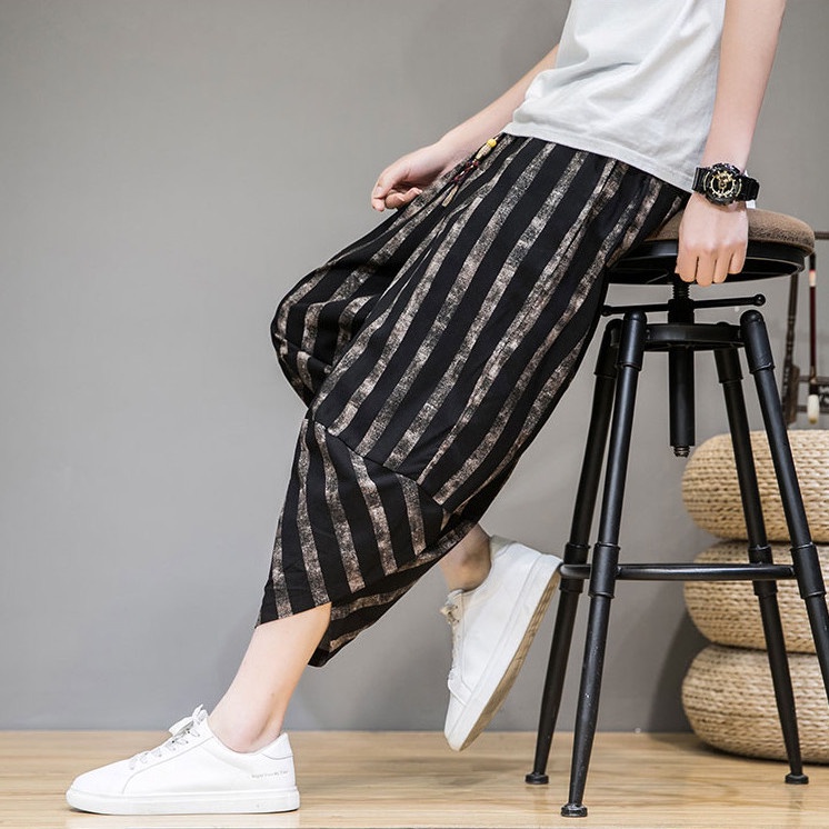 Quần Ống Rộng Chất Liệu Cotton Lanh Size Lớn Phong Cách Dân Tộc Cho Nam