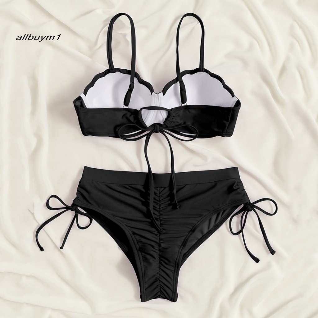 Bộ Đồ Bơi Bikini Hai Dây Lưng Cao Có Gọng Và Dây Rút Gợi Cảm Cho Nữ