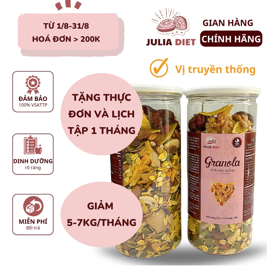 Granola Siêu Hạt, Ngũ Cốc Giảm Cân 12 Loại Hạt Thêm Hạnh Nhân, Óc Chó, Macca và Hoa Quả Sấy Nguyên vị - Julia Diet