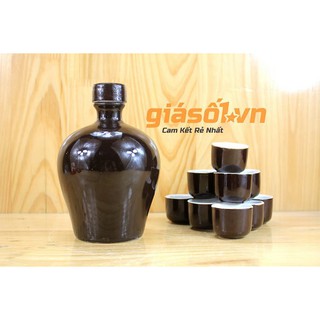 Bộ Bình và 10 chén uống rượu men bóng Bát Tràng 500ml - 02 - Giá rẻ