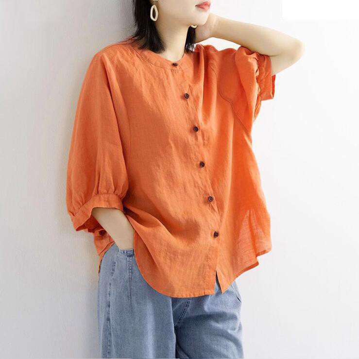 【🔥Spot sale🔥】【Eight colors】2021 Hot New Spring and Summer Retro Linen Short-Sleeve Shirt Top Women's Large Size Cotton Linen Casual Shirt Thin Loos