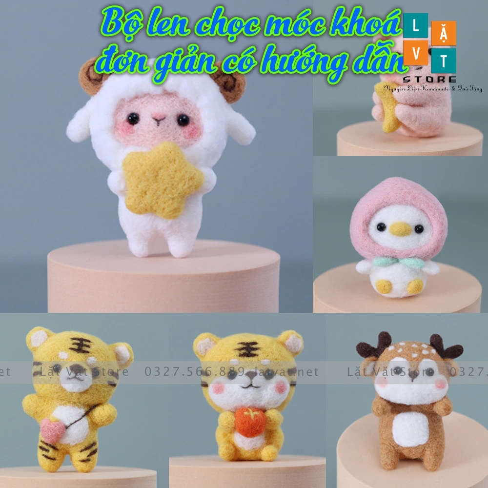 Bộ len chọc móc khoá nông trại cừu, hổ, vịt, ngỗng, có hướng dẫn, quà tặng handmade ý nghĩa - Needle felting