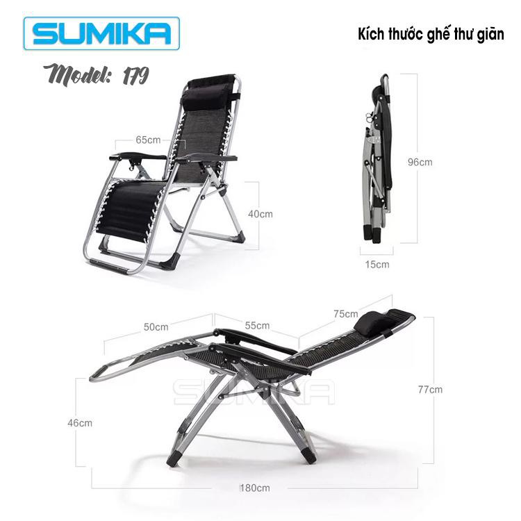 Ghế xếp thư giãn đa năng SUMIKA 179B & 199 (bảo hành 1 năm, tải trọng 300kg, tặng khay để ly)