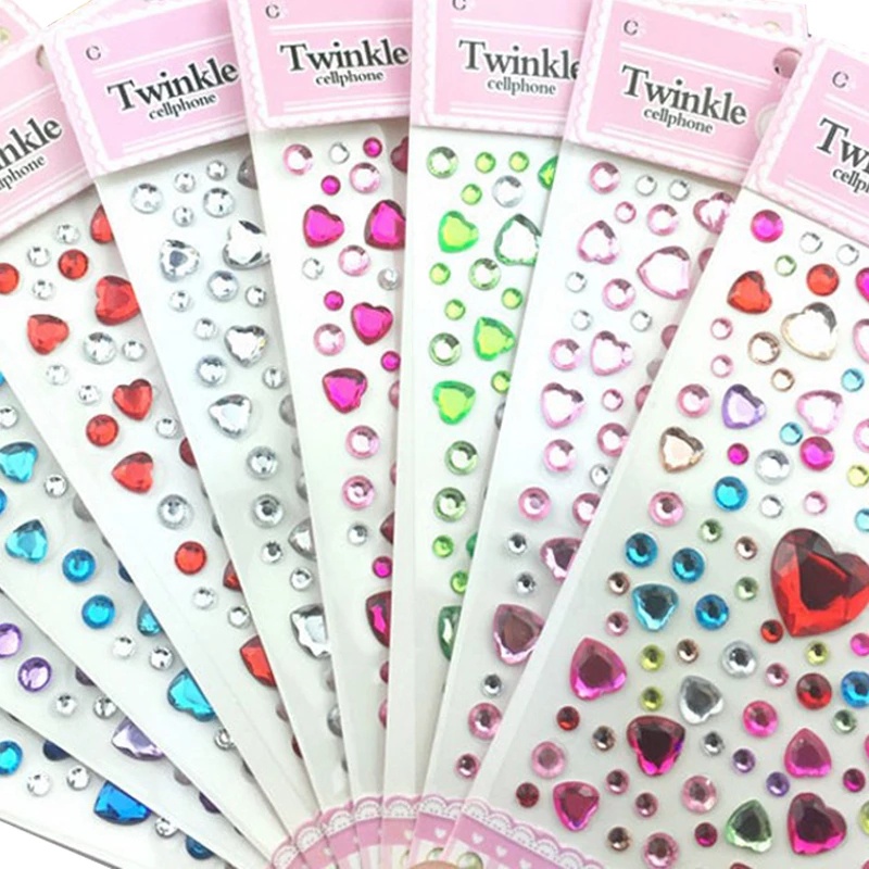 Miếng Dán Acrylic Pha Lê Đá Quý Hình Trái Tim 3D Lấp Lánh Tự Dính Trang Trí Lông Mày/Mặt