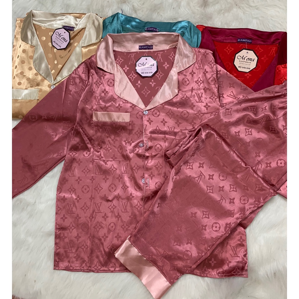 Bộ pijama gấm phối lụa cao cấp nữ set đồ ngủ quần suông áo pyjama dài tay thiết kế bánh bèo mặc nhà Ailee