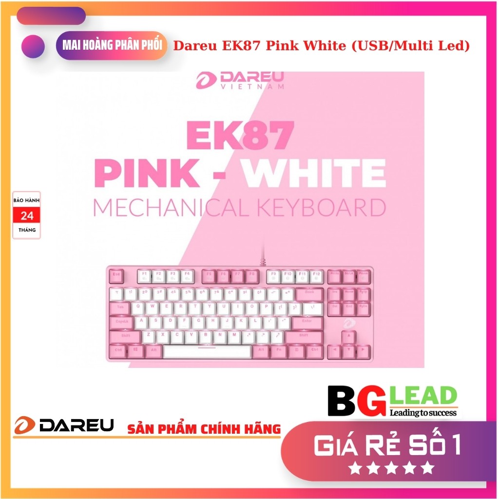 Bàn Phím cơ Dareu EK87 Pink White (USB/Multi LED/Red switch)