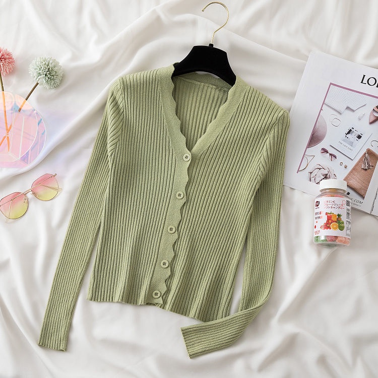 Áo cardigan Dệt Kim Tay Ngắn Cổ Chữ V Màu Trơn Cài Nút Đơn Giản Phong Cách Thời Trang Mùa Thu Mới Dành Cho Nữ